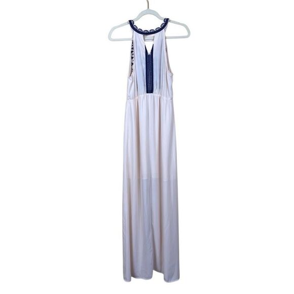 THML Dress Maxi Embroidery Cream Blue Size S - Picture 3 of 6